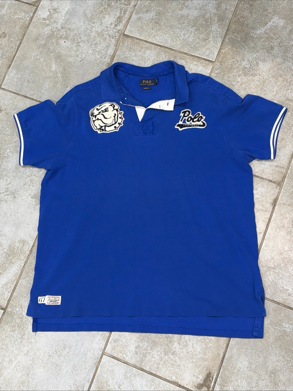 Polo Ralph Lauren Men’s XXL Blue/White Short Sleeve Bulldog Football Polo Shirt